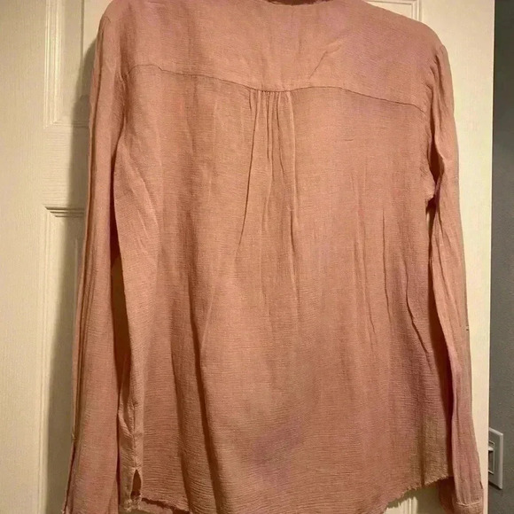 Women's Pink Cotton Gauze Frayed Boho Collared Blouse Large Love Haight - Picture 9 of 13